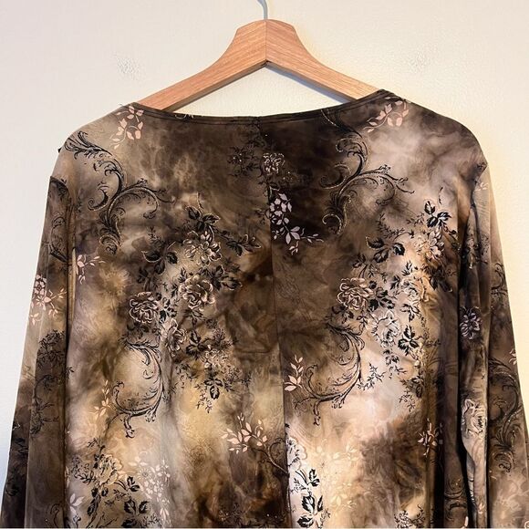 Dressbarn Brown Floral Ruffle V-Neck Blouse Top Plus Size 2X 3/4 Sleeve Y2K - Picture 5 of 8